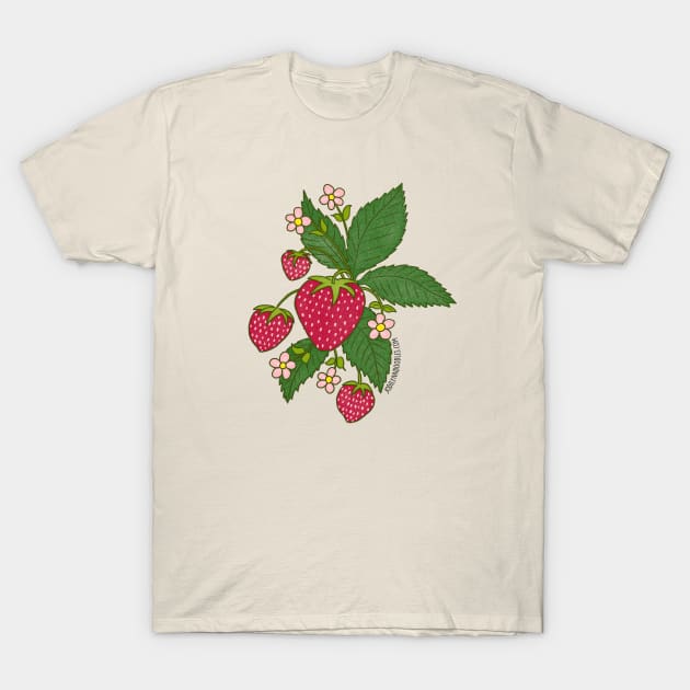 Strawberry flowers T-Shirt by JodiLynnDoodles